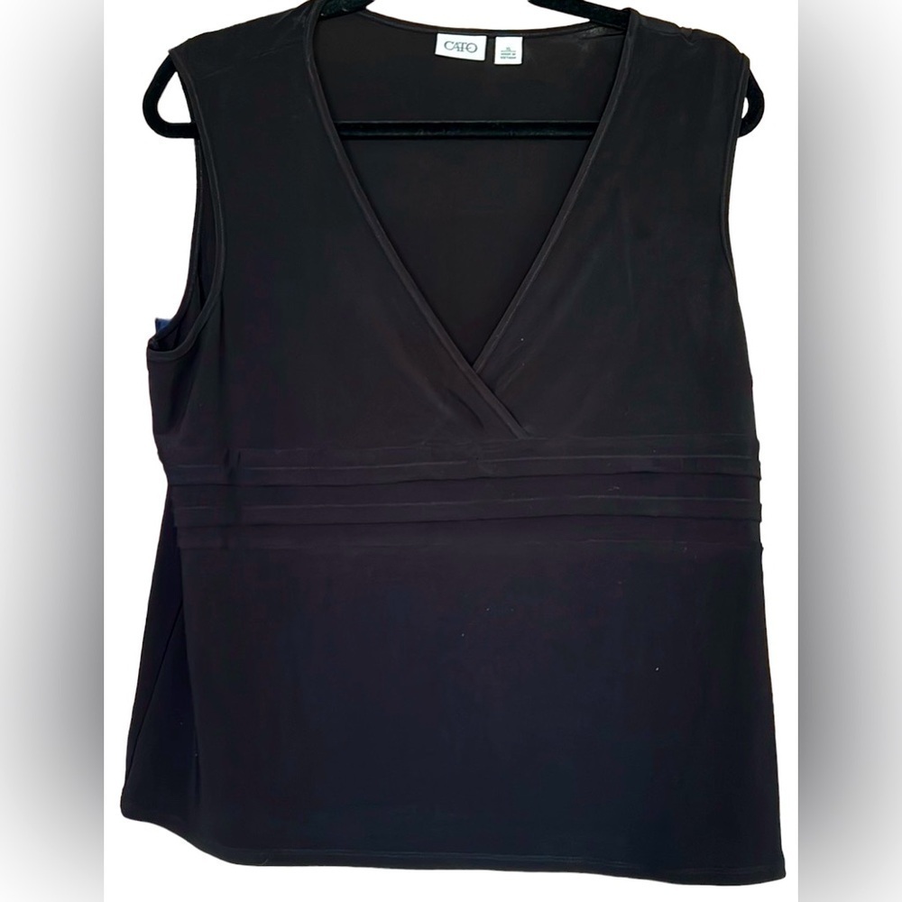 CATO Solid Black V-Neck Cross Front Sleeveless Top, Size XL, GUC.